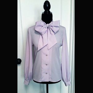 ✨Vintage 70s 80s Secretary Blouse Light Purple Lilac Pussy Bow Neck Blouse✨